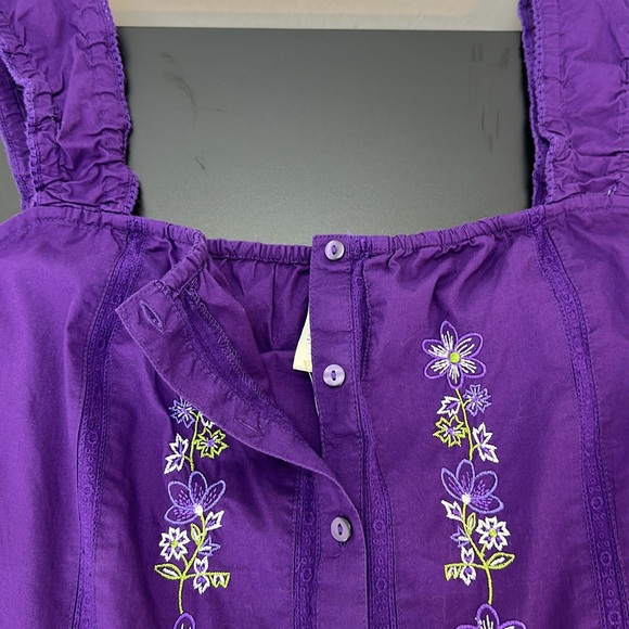 L.A. Blues Purple Floral Embroidered Button Up Top 30/32W Lightweight Summer - Picture 4 of 11